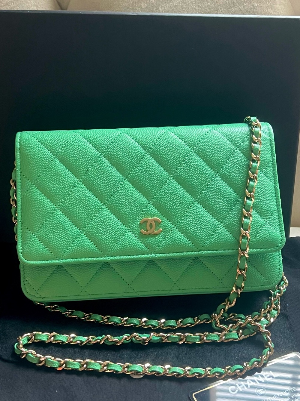 💚💚Chanel Caviar Green WOC Wallet On Chain